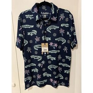 NWT Chubbies Polo Shirt Neon Glade Men's Small Navy New Alligator Palm Tree